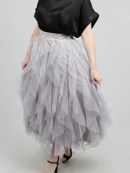 Frill Tulle Skirt - Grey